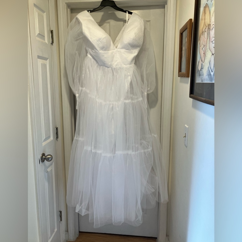 Chic White Wedding Dress with Sheer Sleeves